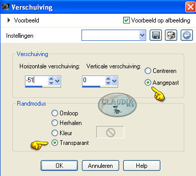 Instellingen Afbeeldingseffect - Verschuiving