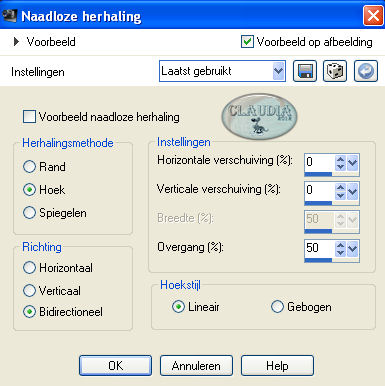 Instellingen Afbeeldingseffect - Naadloze herhaling