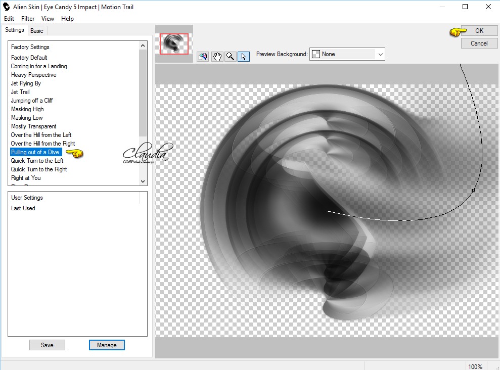 Instellingen filter Eye Candy 5 : Impact - Motion Trail