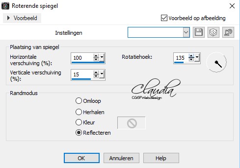 Instellingen Roterende spiegel