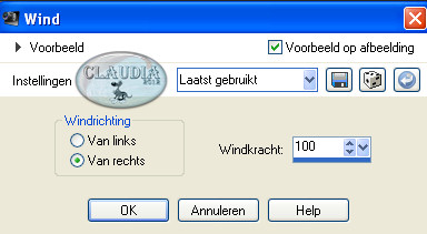 Instellingen Vervormingseffect - Wind