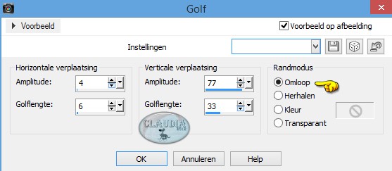 Instellingen Vervormingseffect - Golf