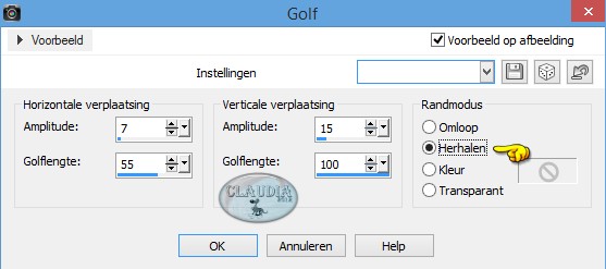 Instellingen Vervormingseffect - Golf