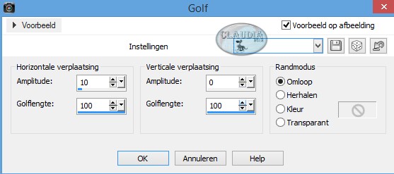 Instellingen Vervormingseffect - Golf