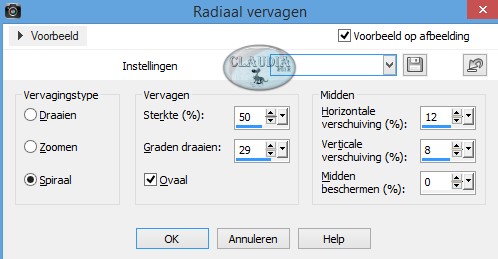 Instellingen Radiaal vervagen
