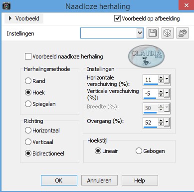 Instellingen Afbeeldingseffect - Naadloze herhaling