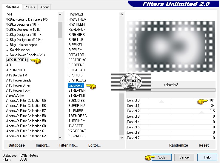 Instellingen filter [AFS IMPORT] - sqborder2