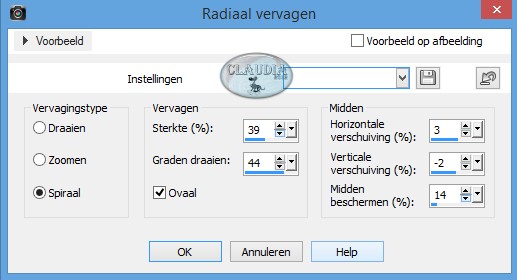 Instellingen Radiaal vervagen