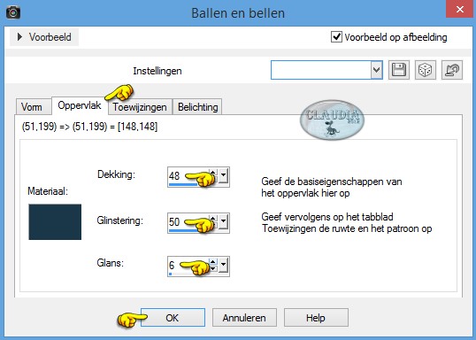 Tabblad 2 : Oppervlak
