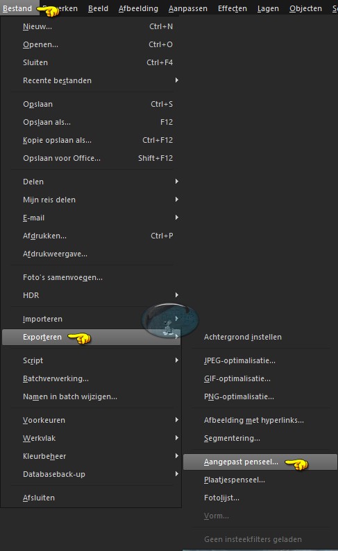 Bestand - Exporteren - Aangepast penseel