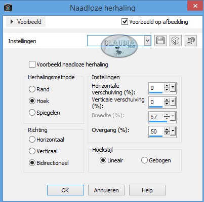 Instellingen Afbeeldingseffect - Naadloze herhaling