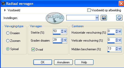 Instellingen Radiaal vervagen