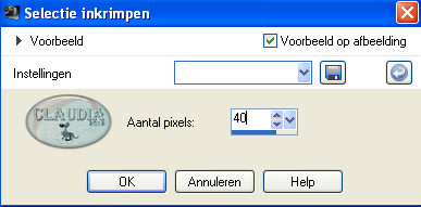 Instelling Inkrimpen van selectie