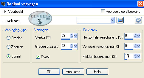 Instellingen Radiaal vervagen