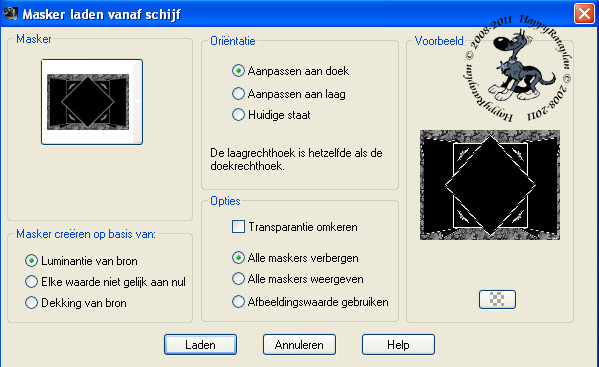 Instellingen voor het masker