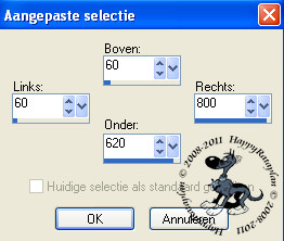 Instellingen aangepaste selectie