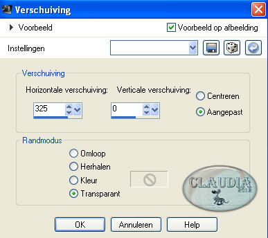 Instellingen Afbeeldingseffect - Verschuiving 