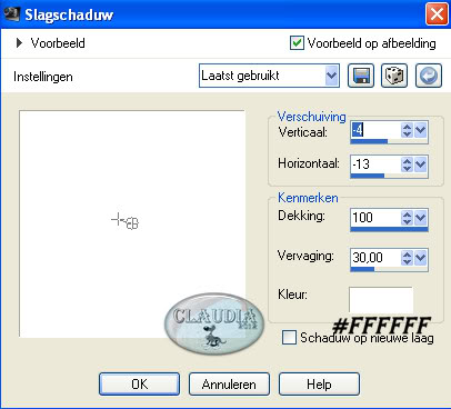 Instellingen slagschaduw