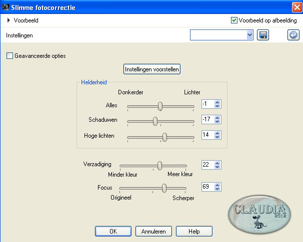 Instellingen slimme fotocorrectie