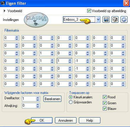 Instellingen Eigen filter - Emboss_3 