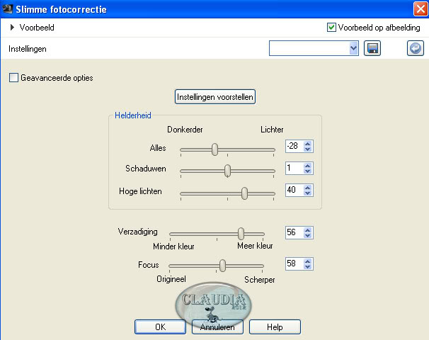 Instellingen slimme fotocorrectie