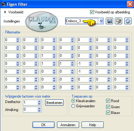 Instellingen eigen filter Emboss 3