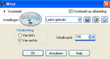 Instellingen Vervormingseffect - Wind