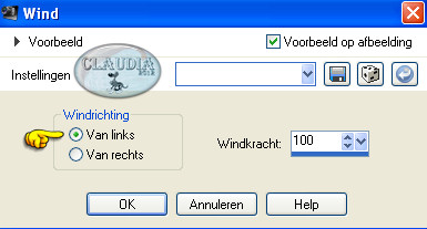 Instellingen Vervormingseffect - Wind