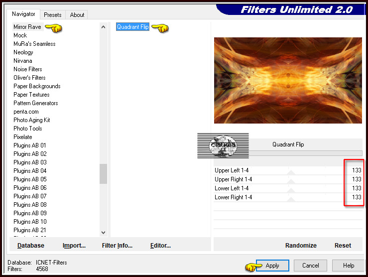 Effecten - Insteekfilters - <I.C.NET Software> - Filters Unlimited 2.0 - MirrorRave - Quadrant Flip