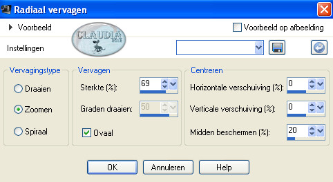 Instellingen Radiaal vervagen