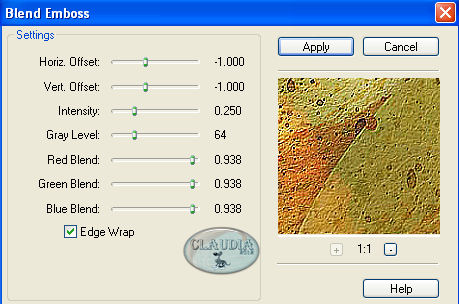 Instellingen filter FM Tile Tools - Blend Emboss