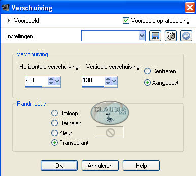 Instellingen Afbeeldingseffect - Verschuiving