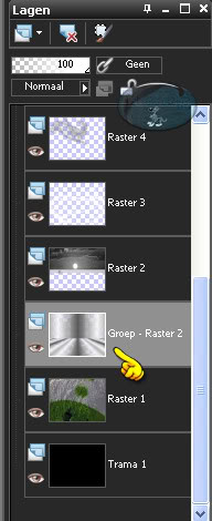 Ga nu terug naar het originele werkje en in het Lagenpallet activeer je de laag "Groep - Raster 2" 