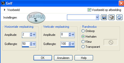 Instellingen Vervormingseffect - Golf