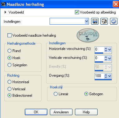 Instellingen Afbeeldingseffect - Naadloze herhaling