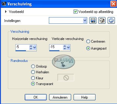 Instellingen Afbeeldingseffect - Verschuiving