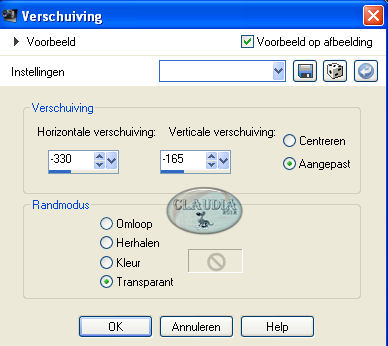 Instellingen Afbeeldingseffect - Verschuiving