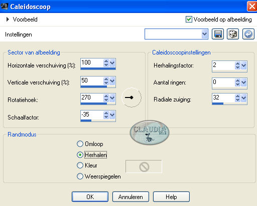 Instellingen Reflectie effect - Caleidoscoop