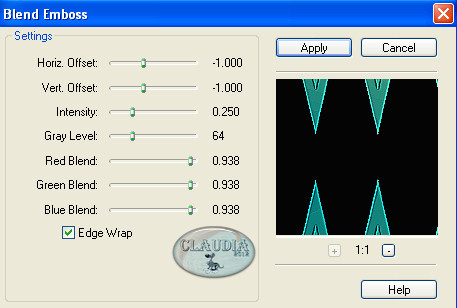 Instellingen filter FM Tile Tools - Blend Emboss