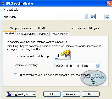 Sla je werkje op met een compressiewaarde van 20