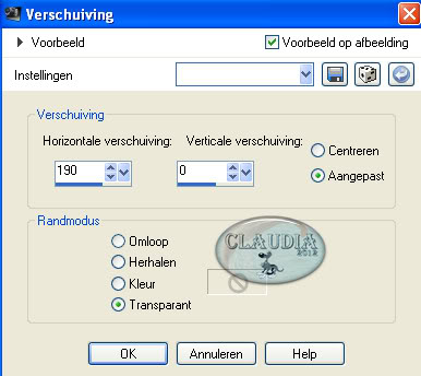 Instellingen Afbeeldingseffect - Verschuiving