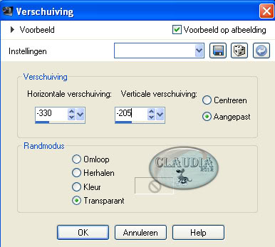 Instellingen Afbeeldingseffect - Verschuiving