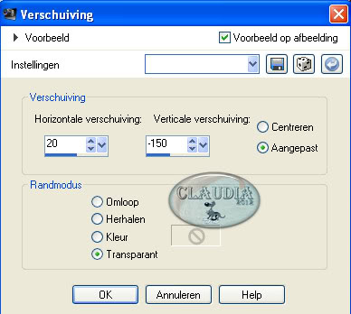 Instellingen Afbeeldingseffecten - Verschuiving