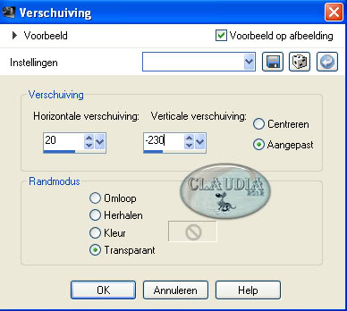 Instellingen Afbeeldingseffect - Verschuiving 