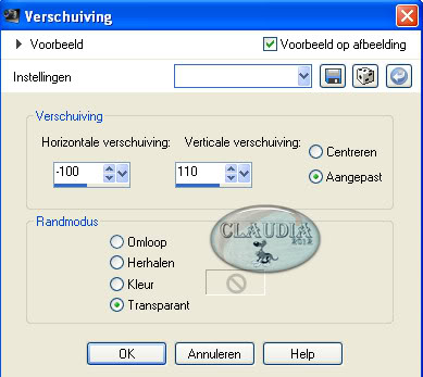 Instellingen Afbeeldingseffect - Verschuiving