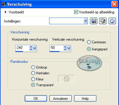 Instellingen Afbeeldingseffect - Verschuiving