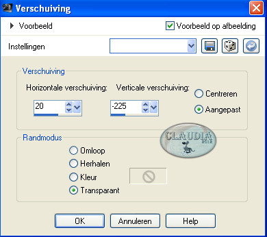 Instellingen Afbeeldingseffect - Verschuiving