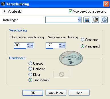 Instellingen Afbeeldingseffect - Verschuiving