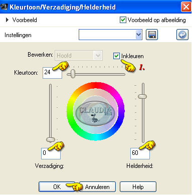 Instellingen Kleurtoon/Verzadiging/Herlderheid