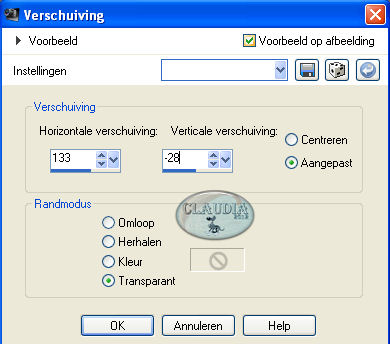 Instellingen Afbeeldings effect - Verschuiving